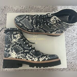 Never worn Marc Fisher faux snake print combat boots size 9